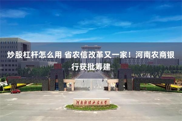炒股杠杆怎么用 省农信改革又一家！河南农商银行获批筹建
