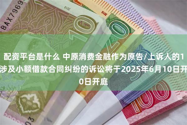 配资平台是什么 中原消费金融作为原告/上诉人的1起涉及小额借款合同纠纷的诉讼将于2025年6月10日开庭